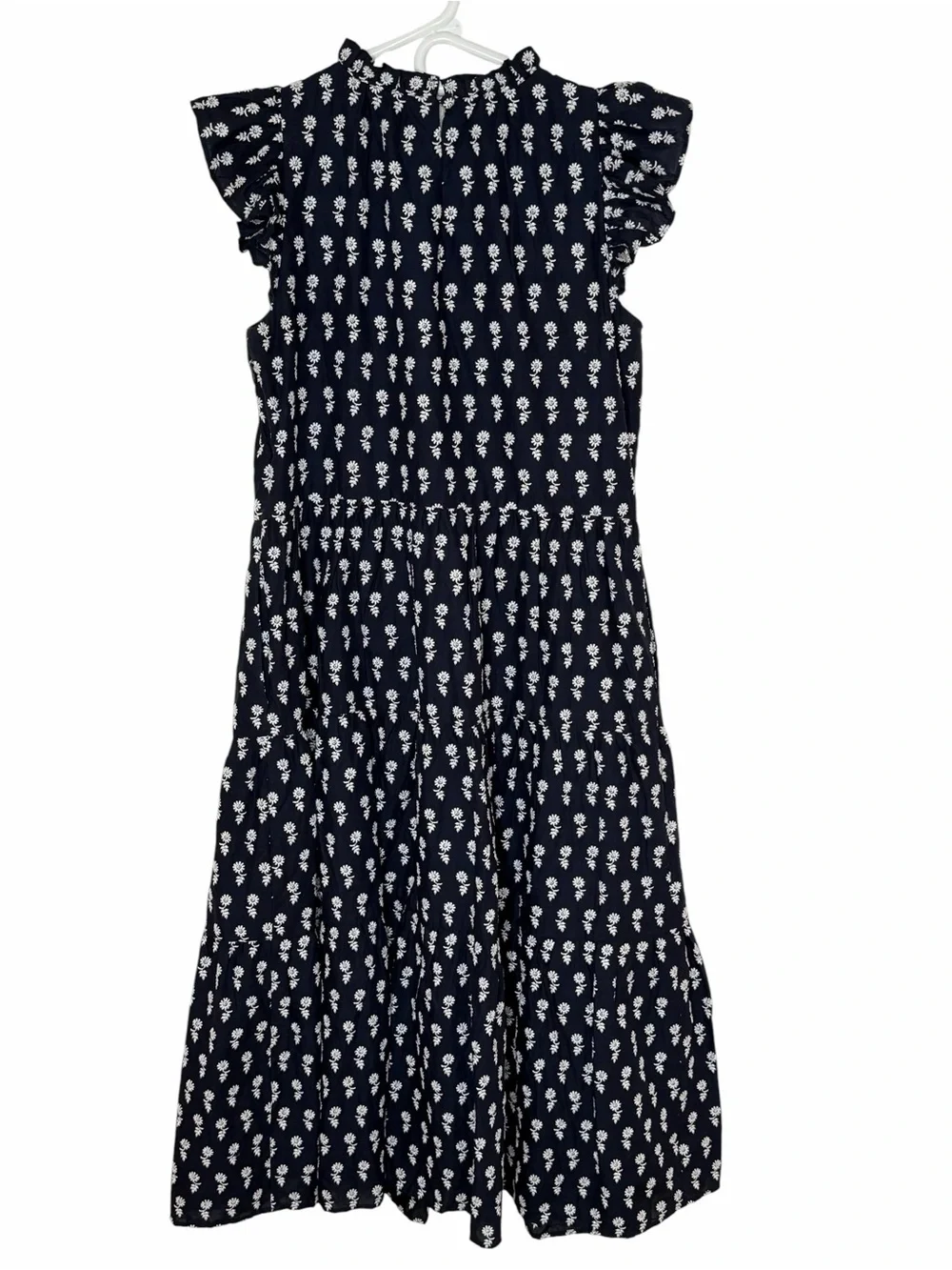 J. Crew Navy White Embroidered Cotton Tiered Dress Extra Small Petite XSP